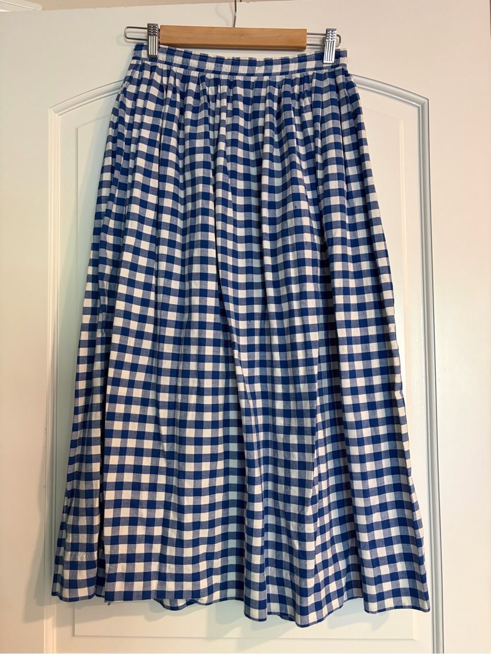 Allen Solly Bombay Oxford Blue and White Gingham Button-Front Vintage Midi Skirt - Picture 2 of 7